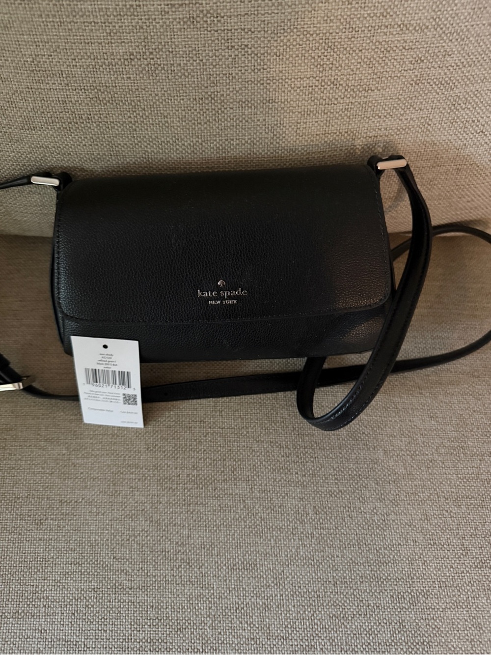 Kate Spade Sutton Black Pebbled Leather Flap Crossbody Bag